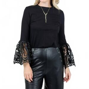 NEW SUZY T jade lace cuff top in black